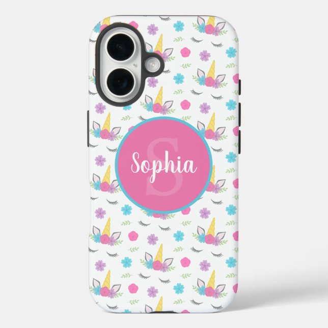 Floral Unicorn Face Personalized Monogram Case-Mate iPhone Case (Back)