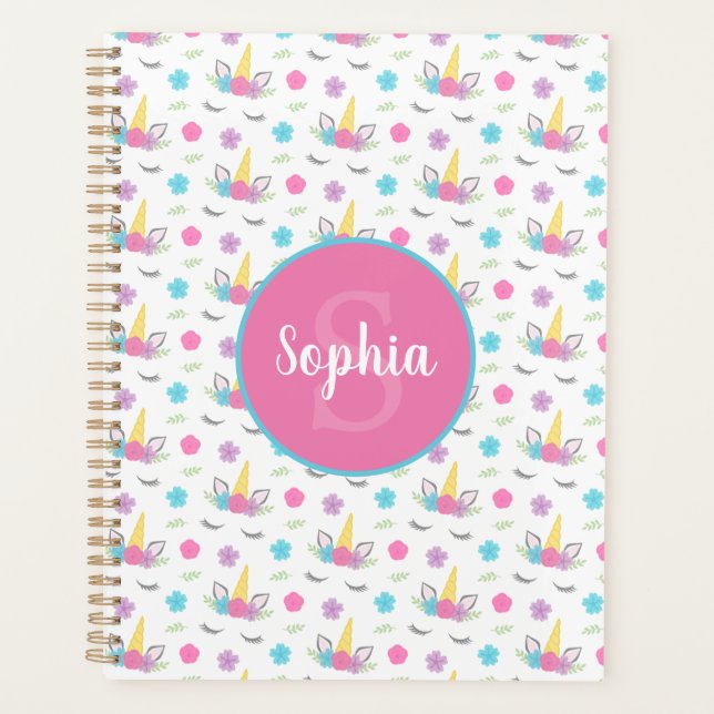 Floral Unicorn Face Personalized Monogram Planner (Front)