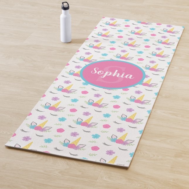Floral Unicorn Face Personalized Monogram Yoga Mat (In Situ)
