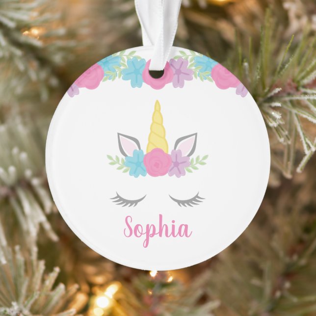 Floral Unicorn Face Personalized Ornament (Tree)