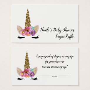 Floral Unicorn Gold Glitter Baby Shower Raffle
