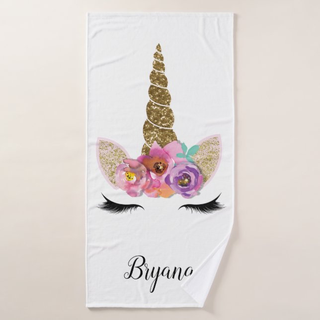Floral Unicorn Gold Parties scintillant Girly Girl (Serviette de bain)