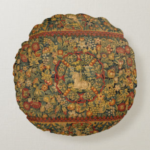 Floral Unicorn Motif Round Pillow