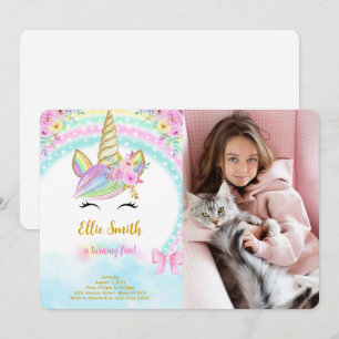Floral Unicorn Photo Invitation