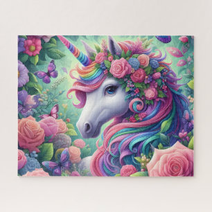 Floral Unicorn Rose Garden Jigsaw Puzzle