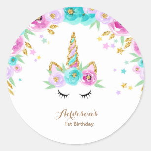 Floral unicorn stickers for parties
