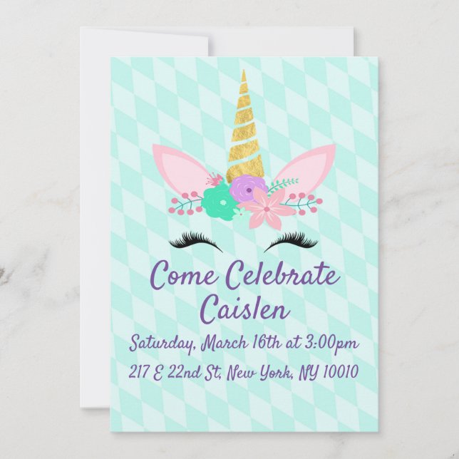 Floral Unicorn with Blue Background Save The Date (Front)