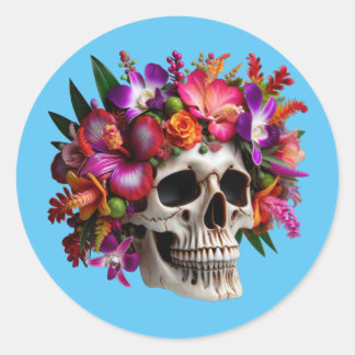 Floral Updo Skull Classic Round Sticker