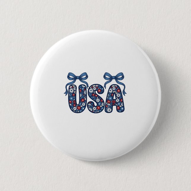 Floral USA Bow Patriotic Vector Design_1 2 Inch Round Button (Front)