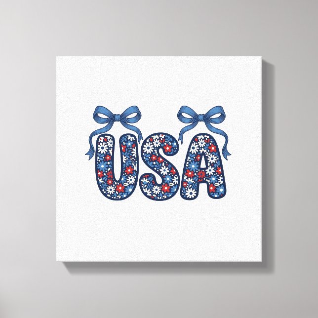 Floral USA Bow Patriotic Vector Design_1 Canvas Print (Front)