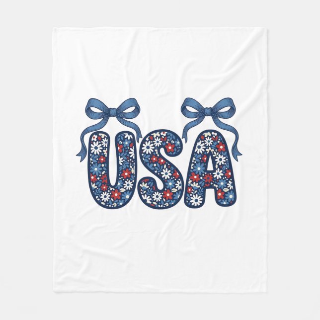 Floral USA Bow Patriotic Vector Design_1 Fleece Blanket (Front)