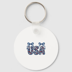 Floral USA Bow Patriotic Vector Design_1 Keychain