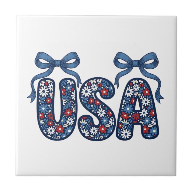 Floral USA Bow Patriotic Vector Design_1 Tile (Front)