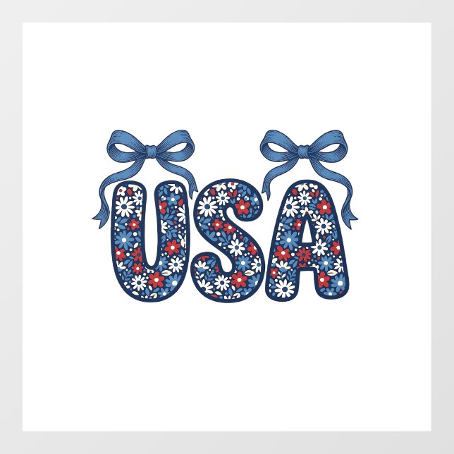 Floral USA Bow Patriotic Vector Design_1 Window Cling (Sheet)