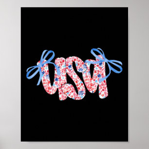 Floral Usa Coquette Bow 4th Of July America Poster