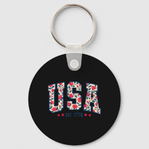 Floral USA Est 1776 Patriotic Wildflower 4th of Keychain