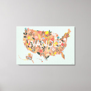 Floral USA Map - Wild Garden Canvas Print