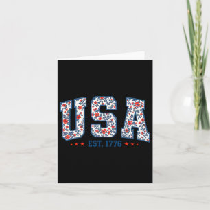 Floral Usa Retro America 4th Of July Patriotic Gir Card