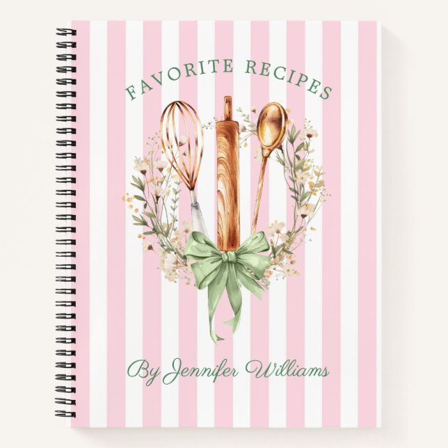 Floral Utensils Cooking Bakery Recipe Notebook (Front)