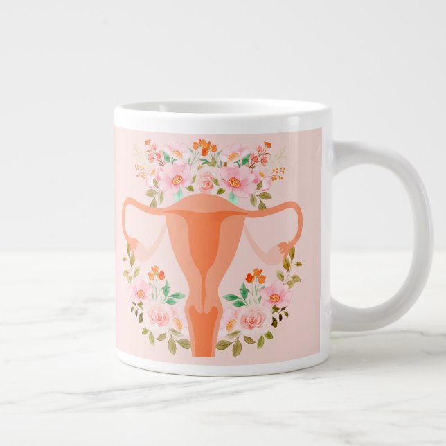 Floral Uterus Mug- (Peach)  Large Coffee Mug (Right)
