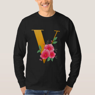 Floral V Alphabet Cute Initial Monogram Letter V G T-Shirt