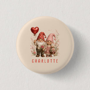 Floral Valentine Gnomes Custom 1 Inch Round Button