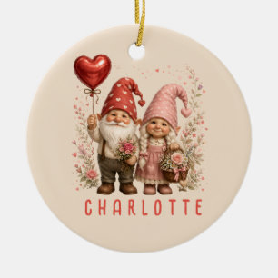 Floral Valentine Gnomes Custom Ceramic Ornament