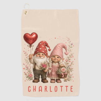Floral Valentine Gnomes Custom Golf Towel