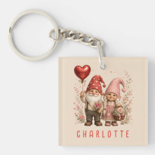 Floral Valentine Gnomes Custom Keychain