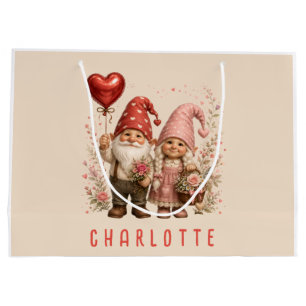 Floral Valentine Gnomes Custom Large Gift Bag