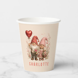 Floral Valentine Gnomes Custom Paper Cups