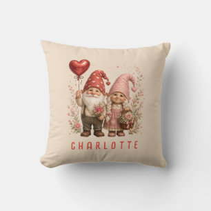 Floral Valentine Gnomes Custom Throw Pillow