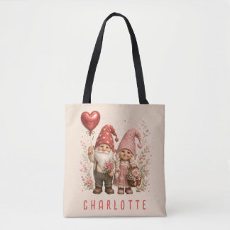 Floral Valentine Gnomes Custom Tote Bag