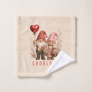 Floral Valentine Gnomes Custom Wash Cloth