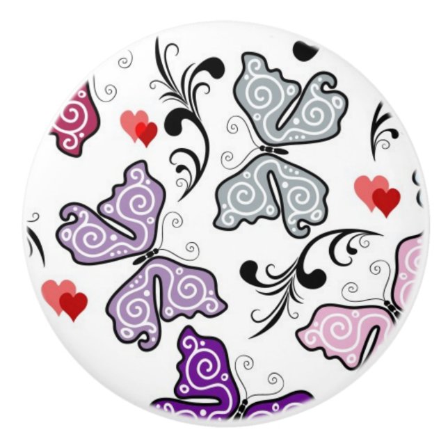 Floral Valentine Pattern Ceramic Knob (Front)