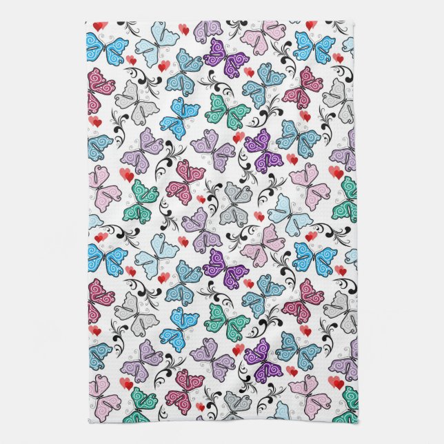 Floral Valentine Pattern Kitchen Towel (Vertical)
