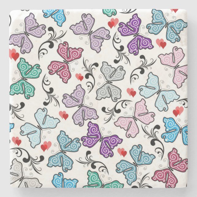Floral Valentine Pattern Stone Coaster (Front)