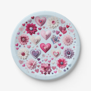 Floral Valentine's Day blue heart Mug Paper Plate