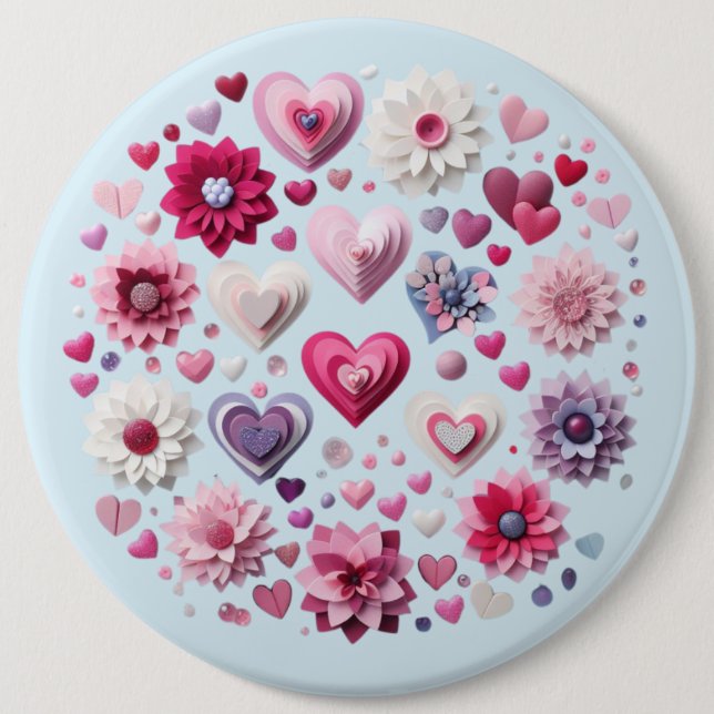 Floral Valentine's Day heart 6 Inch Round Button (Front)