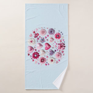 Floral Valentine's Day heart Bath Towel
