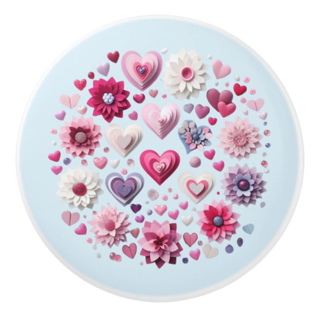 Floral Valentine's Day Heart Ceramic Knob (Front)