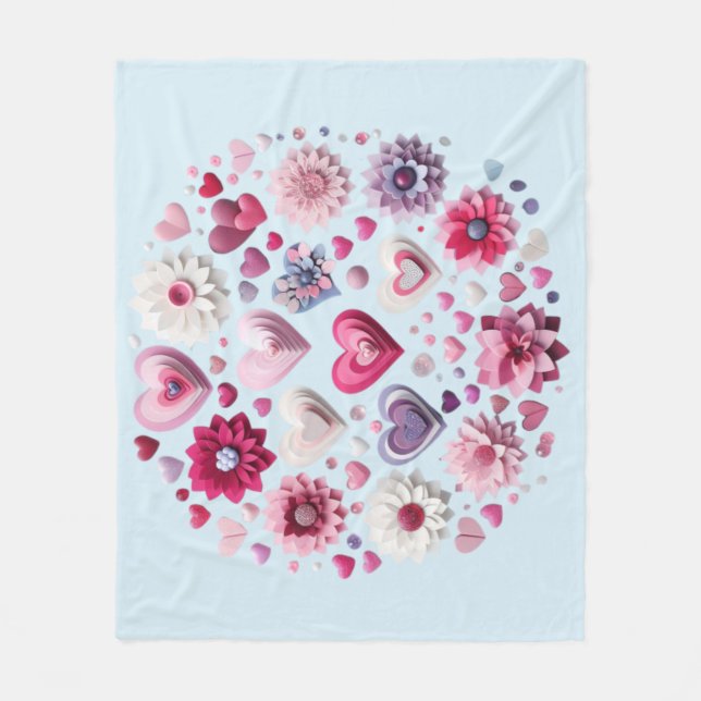 Floral Valentine's Day heart Fleece Blanket (Front)