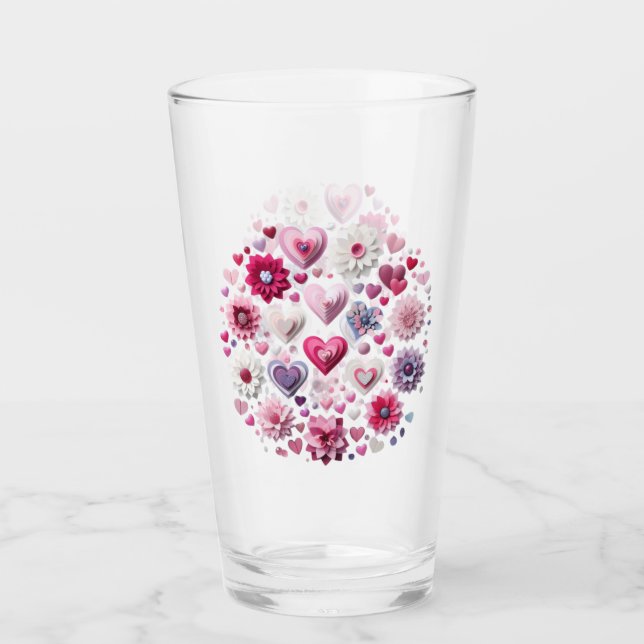 Floral Valentine's Day heart Glass (Front)