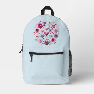 Floral Valentine's Day Heart Printed Backpack