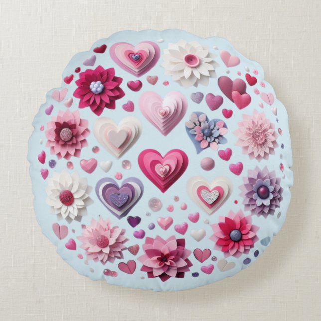 Floral Valentine's Day heart Round Pillow (Front)