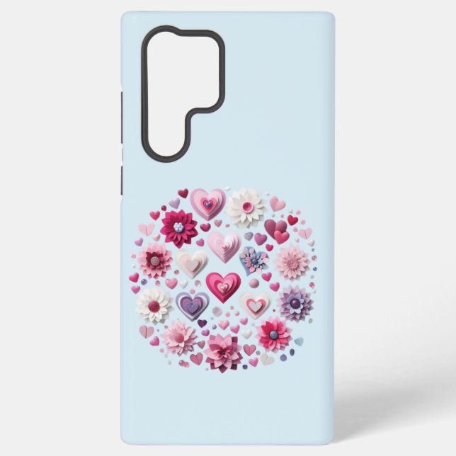 Floral Valentine's Day Heart Samsung Galaxy S22 Ultra Case (Back)