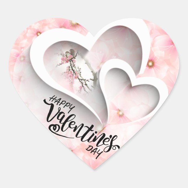 floral Valentine's Day Heart Sticker (Front)