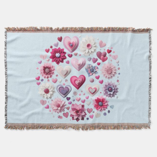 Floral Valentine's Day Heart Throw Blanket (Front)