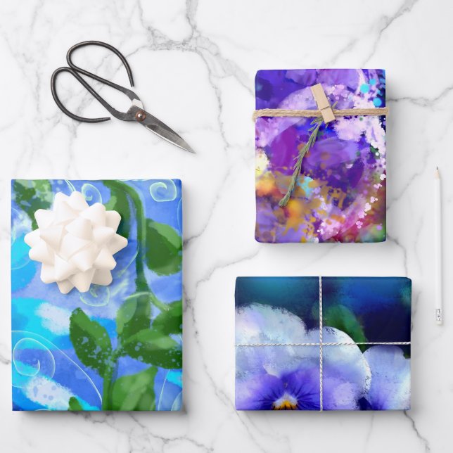 Floral Variety Wrapping Paper Flat Sheet Set of 3 (Front)