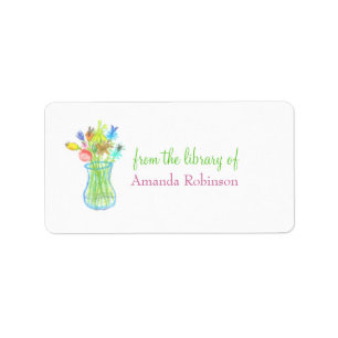Floral vase personalized bookplate label